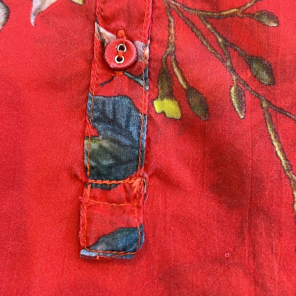 Johnny Was Sheer Button Front Red Multi Color Roll Sleeve Tunic Size L - Picture 6 of 13